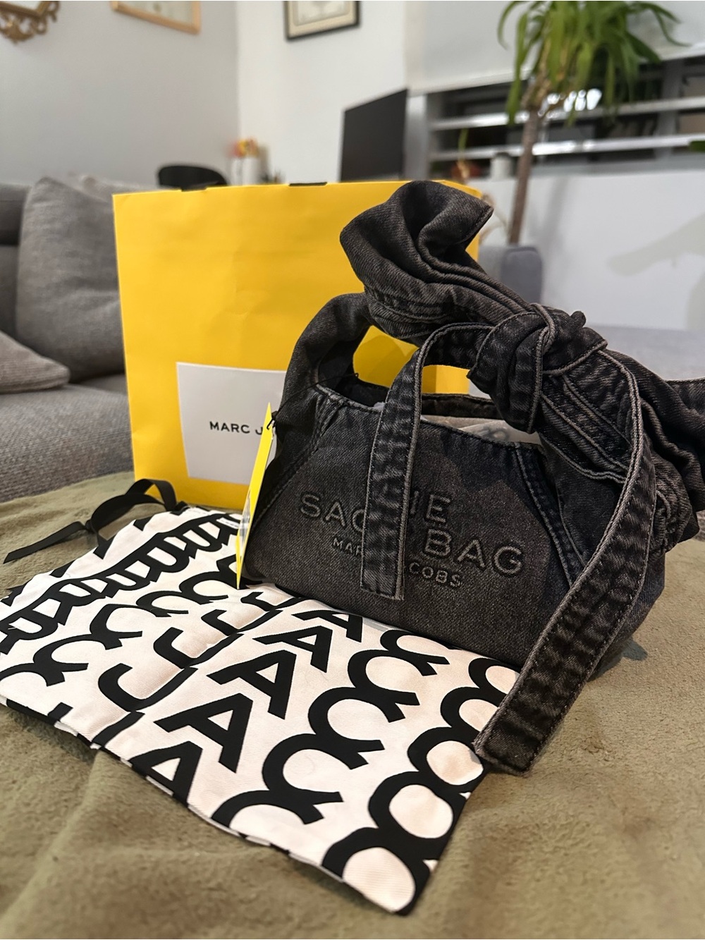 Marc Jacobs Denim Bow Sack Bag w/ attached wallet and crossbody strap